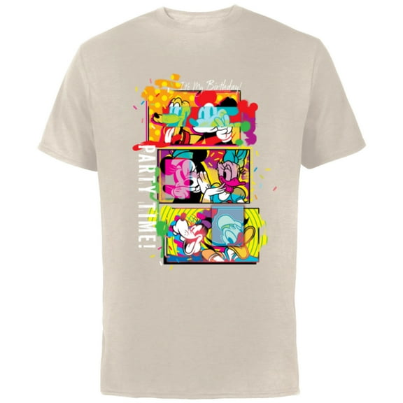 Disney Mickey & Pals Color Blast It’s My Birthday Party Time - Short Sleeve Cotton T-Shirt for Adults - Customized-Natural