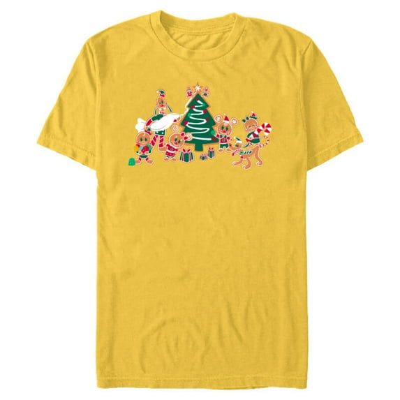 Disney Mickey & Pals Gingerbread Cookies and Christmas Tree - Short Sleeve Blended T-Shirt for Adults – Customized-Yellow