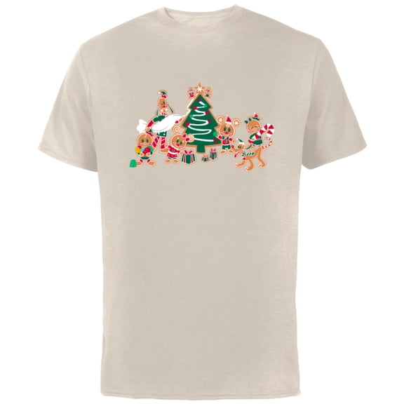 Disney Mickey & Pals Gingerbread Cookies and Christmas Tree - Short Sleeve Cotton T-Shirt for Adults - Customized-Natural