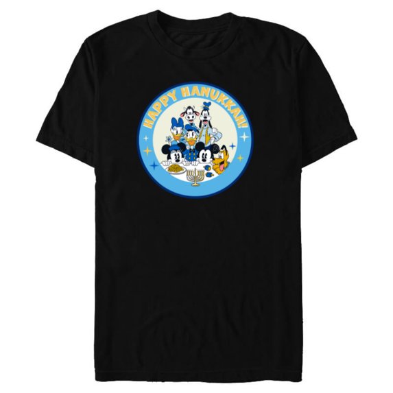 Disney Mickey & Pals Holiday Circle Happy Hanukkah! - Short Sleeve Blended T-Shirt for Adults - Customized-Black