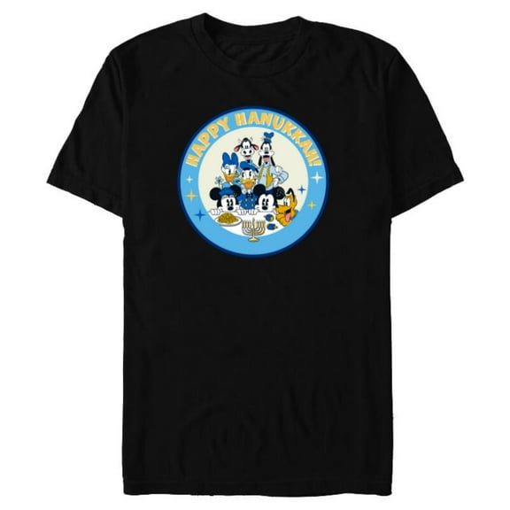 Disney Mickey & Pals Holiday Circle Happy Hanukkah! - Short Sleeve Blended T-Shirt for Adults - Customized-Black