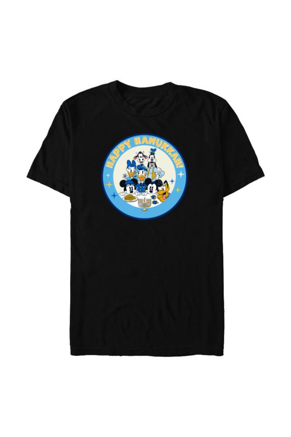 Mickey & Pals Holiday Circle Happy Hanukkah! - Short Sleeve Blended T-Shirt for Adults - Customized-Black