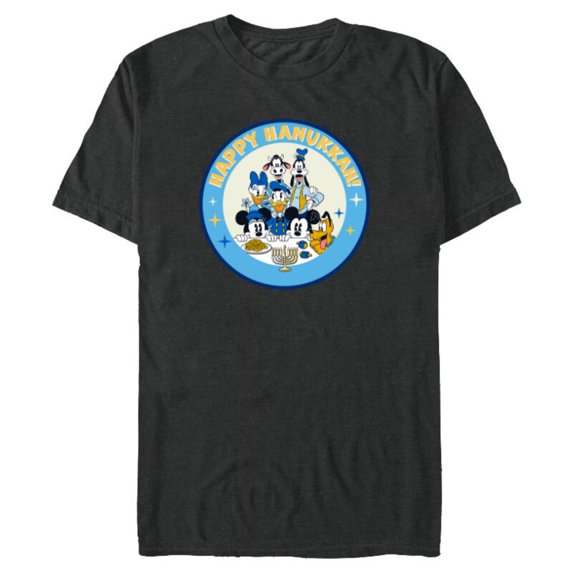 Disney Mickey & Pals Holiday Circle Happy Hanukkah! - Short Sleeve Blended T-Shirt for Adults - Customized-Dark Heather