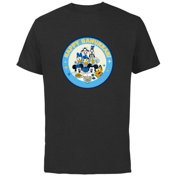 Disney Mickey & Pals Holiday Circle Happy Hanukkah! - Short Sleeve Cotton T-Shirt for Adults - Customized-Black