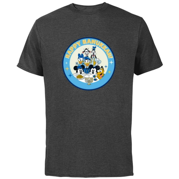 Disney Mickey & Pals Holiday Circle Happy Hanukkah! - Short Sleeve Cotton T-Shirt for Adults - Customized-Charcoal