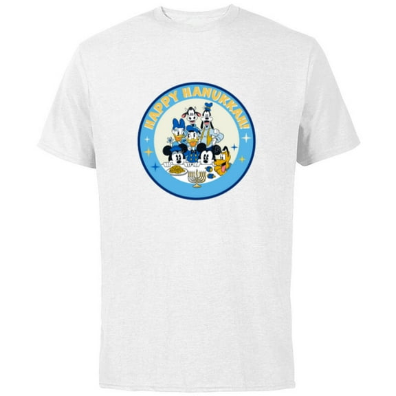 Disney Mickey & Pals Holiday Circle Happy Hanukkah! - Short Sleeve Cotton T-Shirt for Adults - Customized-White