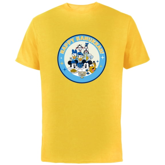 Disney Mickey & Pals Holiday Circle Happy Hanukkah! - Short Sleeve Cotton T-Shirt for Adults - Customized-Yellow