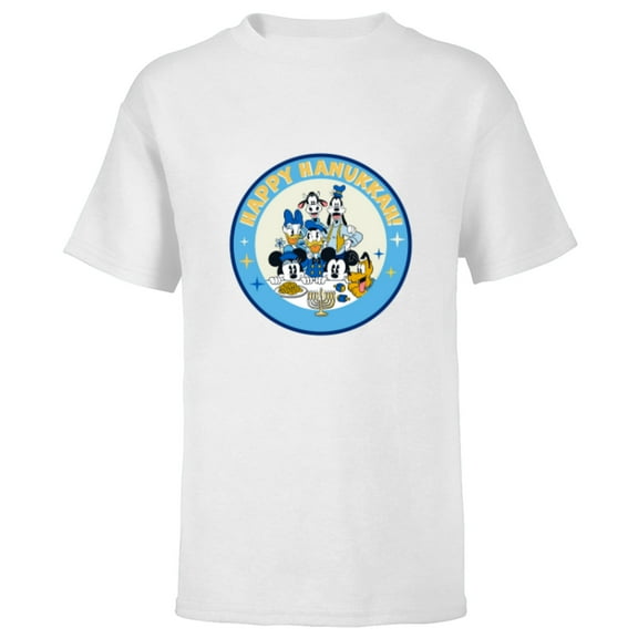Disney Mickey & Pals Holiday Circle Happy Hanukkah! - Short Sleeve T-Shirt for Kids - Customized-White