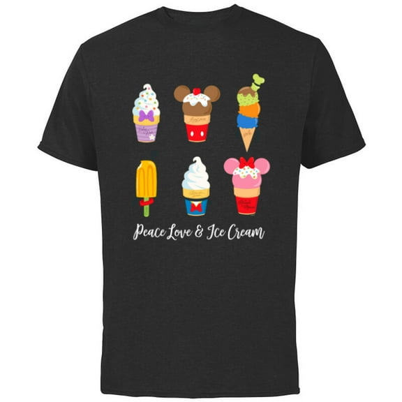 Disney Mickey & Pals Summer Treats Peace Love & Ice Cream- Short Sleeve Cotton T-Shirt for Adults - Customized-Black