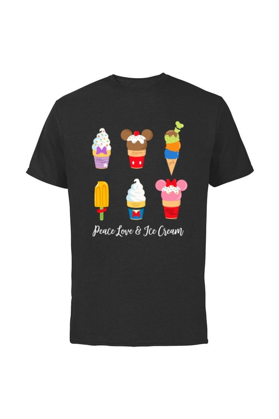 Mickey & Pals Summer Treats Peace Love & Ice Cream- Short Sleeve Cotton T-Shirt for Adults - Customized-Black
