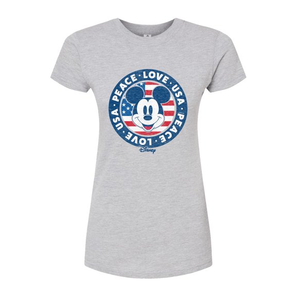 Disney - Mickey Peace Love USA - Juniors Fitted Graphic T-Shirt