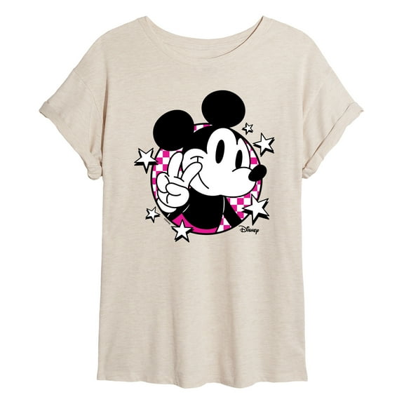 Disney - Mickey Peace Sign Checkered - Women's Oversized T-Shirt
