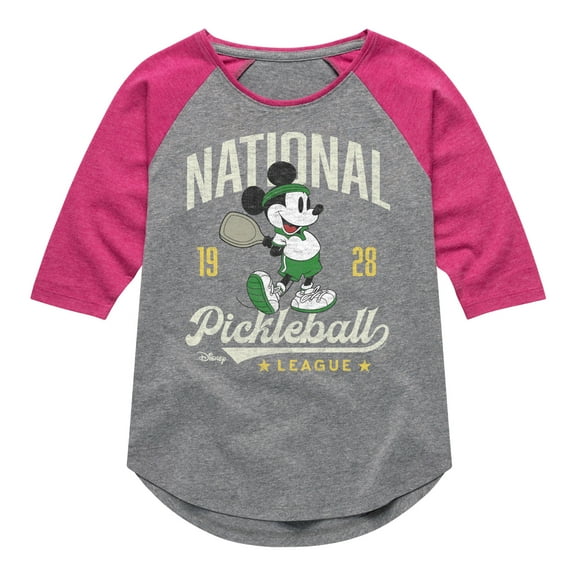 Disney - Mickey Pickleball League - Toddler & Youth Girls Raglan Graphic T-Shirt