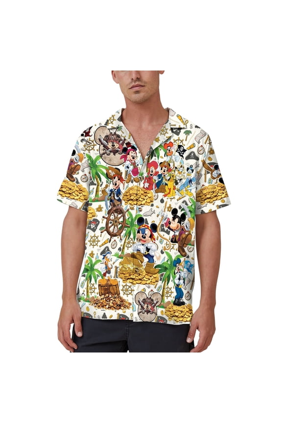 Disney Mickey Pirate Hawaiian Shirt Pirates of Caribbean Beach Shirt, Mickey Mouse Button Up Shirt, Family Summer Vacation Shirt