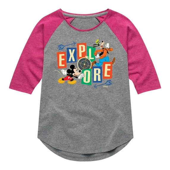 Disney - Mickey & Pluto - Explore Around You - Toddler & Youth Girls Raglan Graphic T-Shirt