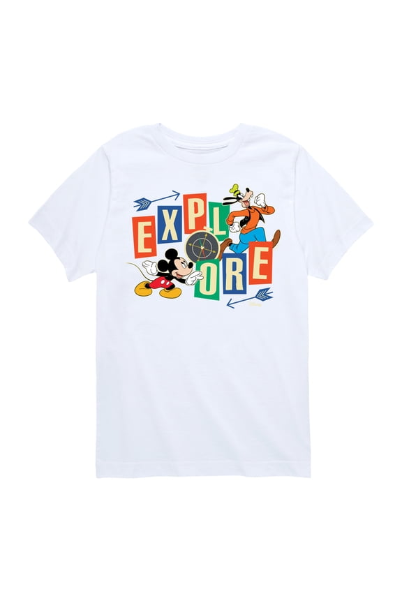 - Mickey & Pluto - Explore Around You - Youth Short Sleeve Graphic T-Shirt