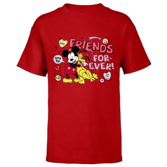 Disney Mickey + Pluto Friends Forever! - Short Sleeve T-Shirt for Kids - Customized-Red