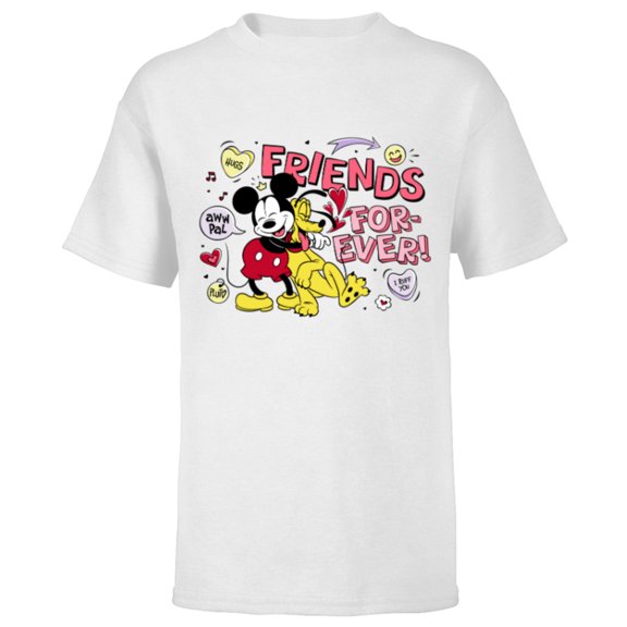 Disney Mickey   Pluto Friends Forever! - Short Sleeve T-Shirt for Kids - Customized-White