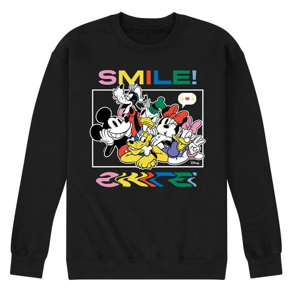 Disney - Mickey, Pluto, Minnie, Donald Duck, Goofy & Daisy - Crowded Photo - Men's Crew Neck Fleece Pullover