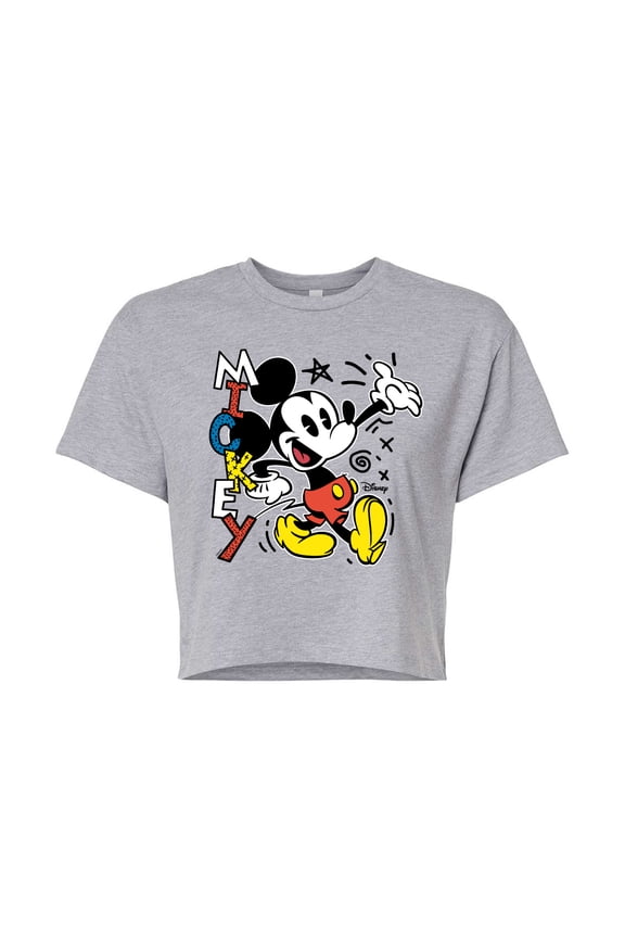 - Mickey Pop - Juniors Cropped Cotton Blend T-Shirt