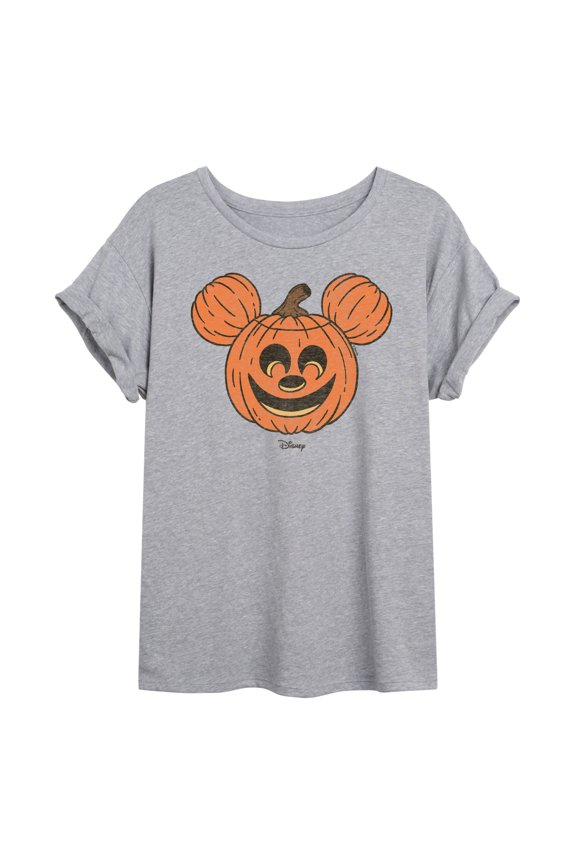- Mickey Pumpkin Head - Juniors Oversized Graphic T-Shirt