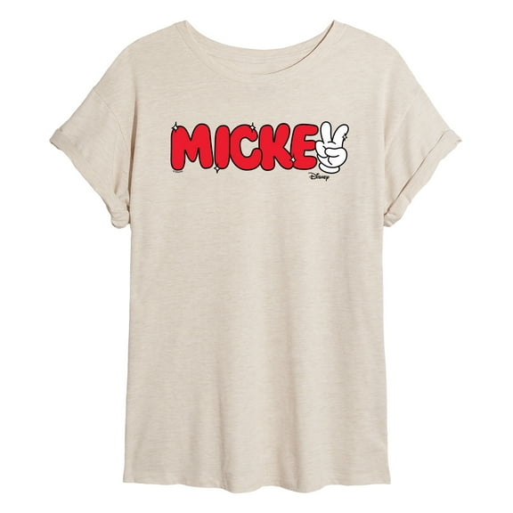 Disney - Mickey Red Hand Peace Sign - Juniors Ideal Flowy Muscle T-Shirt