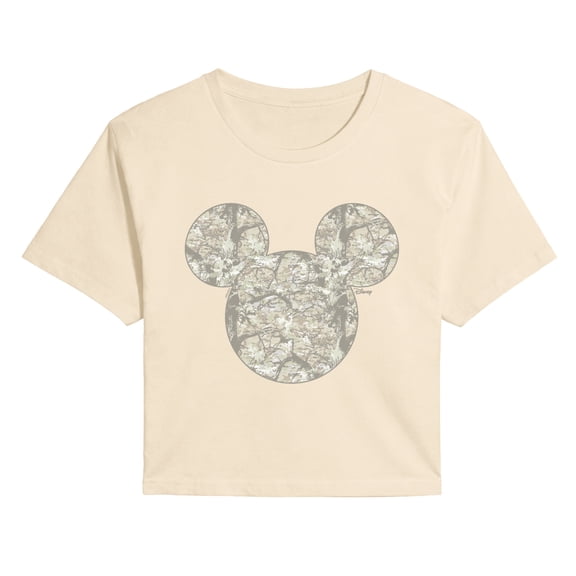 Disney - Mickey Silhouette Camo - Juniors Cropped Graphic T-Shirt
