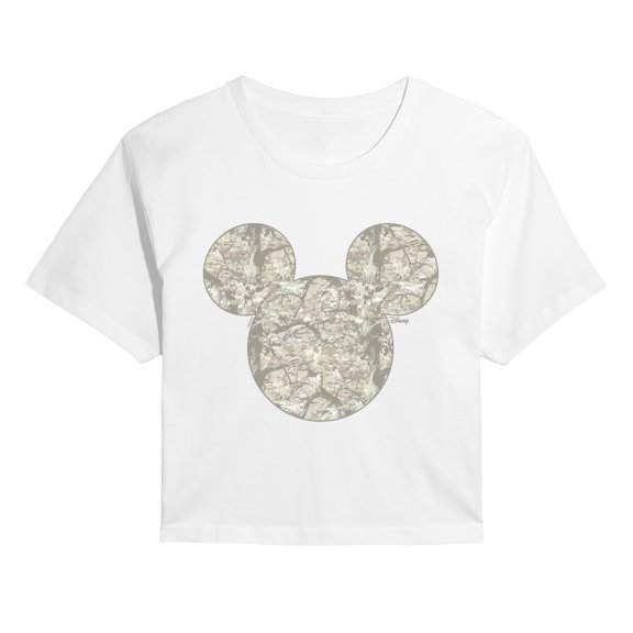 Disney - Mickey Silhouette Camo - Juniors Cropped Graphic T-Shirt