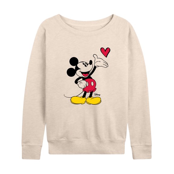 Disney - Mickey Simple Heart Women's Lightweight French Terry Wide Neck Long Sleeve Graphic Shirt