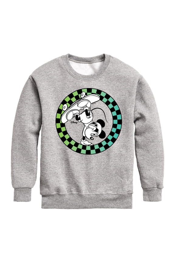 - Mickey Skateboarding Checkered Circle - Toddler And Youth Crewneck Fleece Sweatshirt