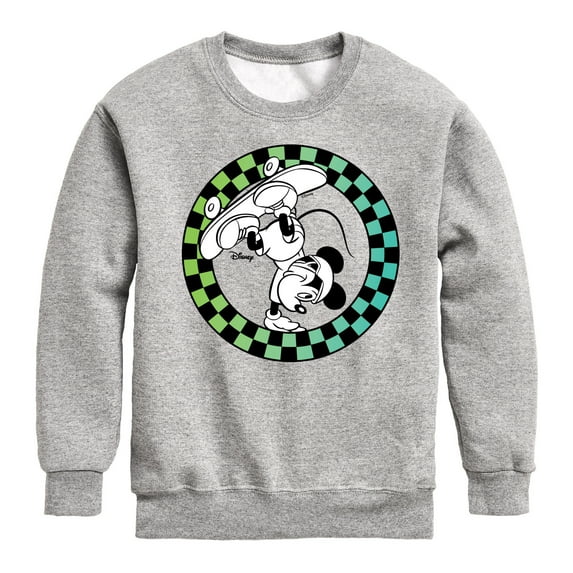 Disney - Mickey Skateboarding Checkered Circle - Toddler And Youth Crewneck Fleece Sweatshirt