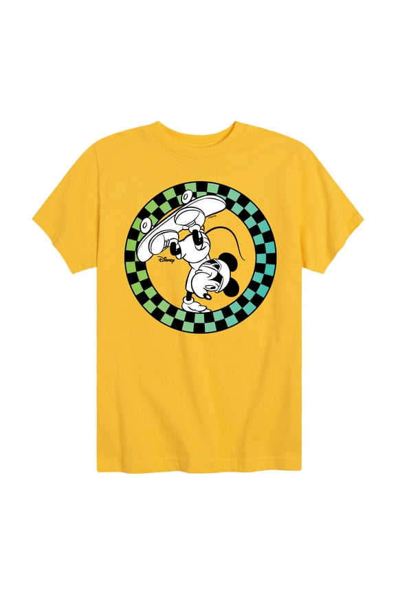 - Mickey Skateboarding Checkered Circle - Toddler And Youth Short Sleeve Graphic T-Shirt