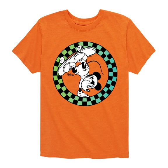 Disney - Mickey Skateboarding Checkered Circle - Toddler And Youth Short Sleeve Graphic T-Shirt