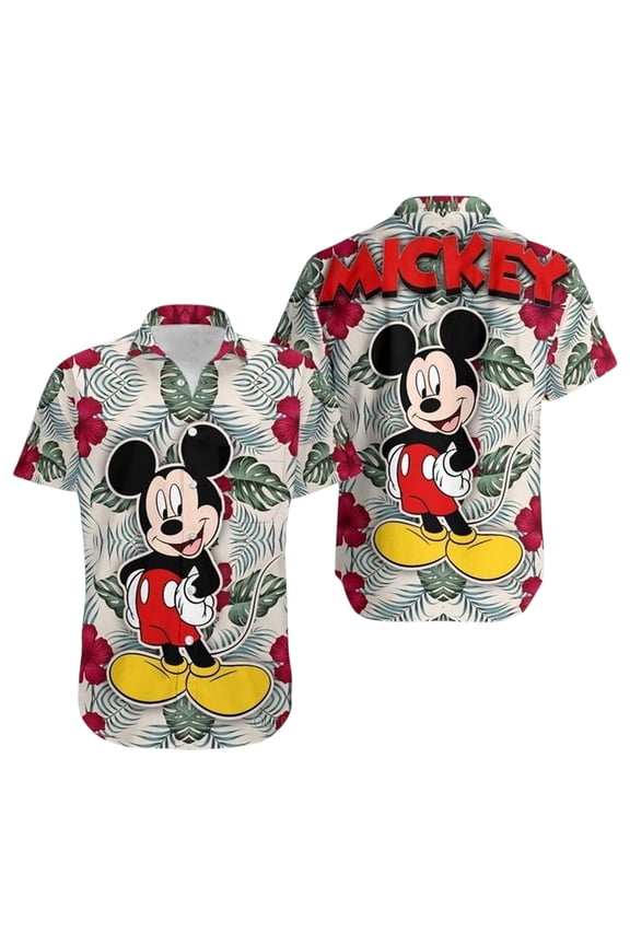 Disney Mickey Sketch Tropical Hawaiian Shirt, Summer Palm Tree Tee