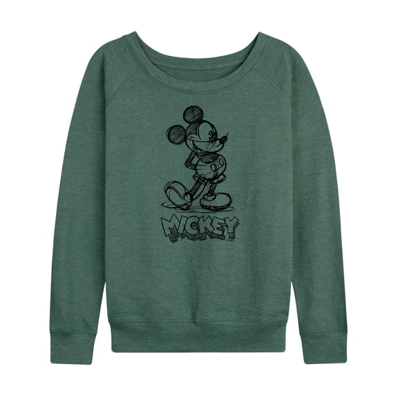 Disney - Mickey Sketch Women's Lightweight French Terry Wide Neck Long Sleeve Graphic Shirt