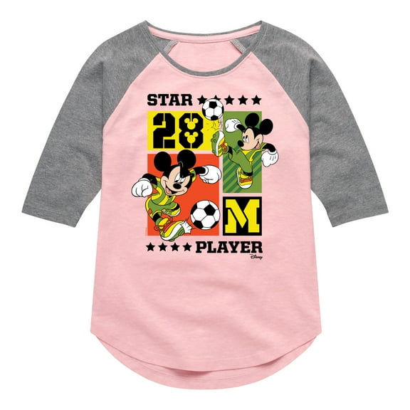 Disney - Mickey Soccer - Toddler & Youth Girls Raglan Graphic T-Shirt