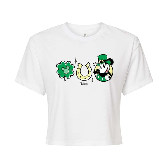 Disney - Mickey St. Patrick's Icons - Juniors Cropped Graphic T-Shirt