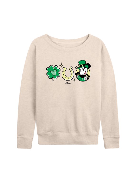 - Mickey St Patricks Icons Women's Lightweight French Terry Wide Neck Long Sleeve Graphic Shirt