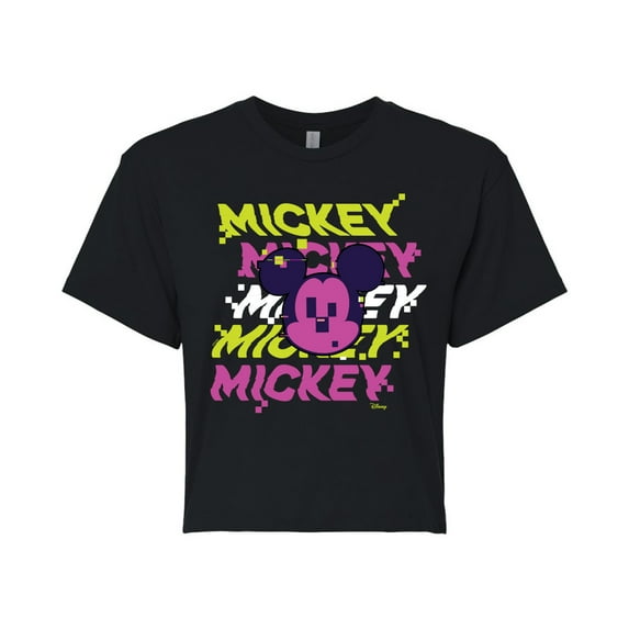 Disney - Mickey Stacked - Juniors Cropped Cotton Blend T-Shirt