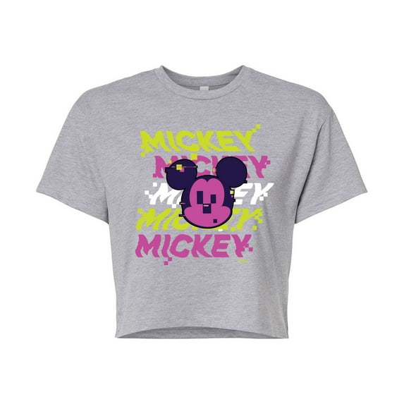 Disney - Mickey Stacked - Juniors Cropped Cotton Blend T-Shirt