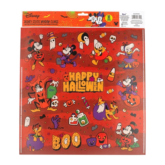 Disney Mickey Halloween Static Cling Wall or Window Dcor, 16 Pieces, Vinyl, Great for All Ages by Ruz