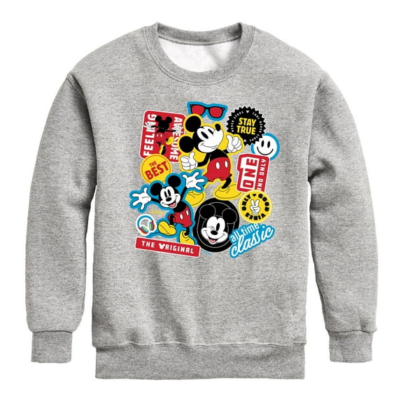 Disney - Mickey Sticker Look - Youth Crewneck Fleece Sweatshirt