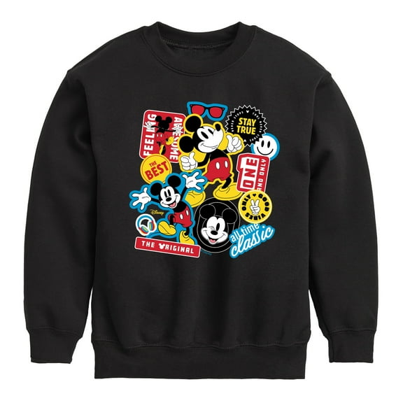 Disney - Mickey Sticker Look - Youth Crewneck Fleece Sweatshirt