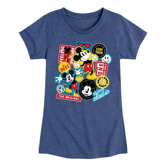Disney - Mickey Sticker Look - Youth Girls Short Sleeve Graphic T-Shirt
