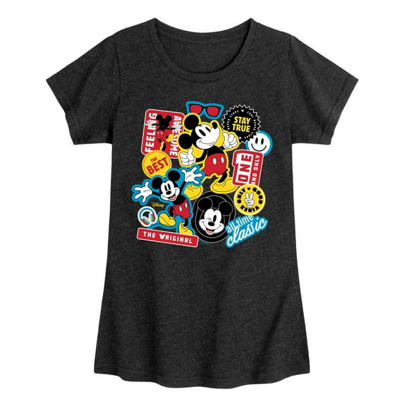 Disney - Mickey Sticker Look - Youth Girls Short Sleeve Graphic T-Shirt