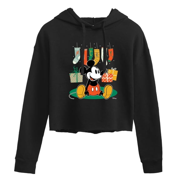 Disney - Mickey Stockings - Juniors Cropped Pullover Hoodie