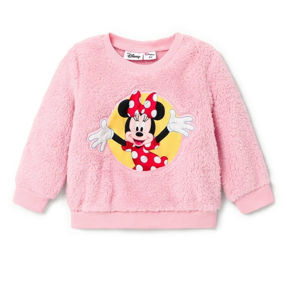 Disney Mickey Toddler Girls Fleece Sweatshirts Minnie Embroidered Graphic Fluffy Sweatshirt Size 2-6