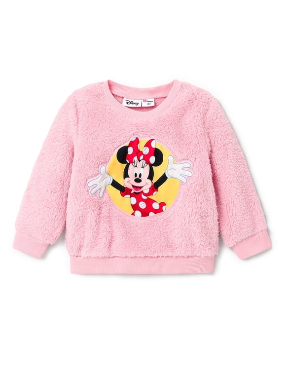 Mickey Toddler Girls Fleece Sweatshirts Minnie Embroidered Graphic Fluffy Sweatshirt Size 2-6
