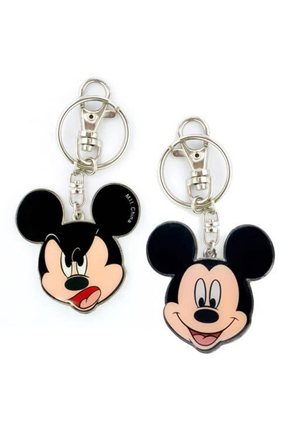 Mickey Two-Sided Colored Pewter Key Ring Collectible Mickey Mouse Head Keychain with Two Expressions, Official Disney Accessory