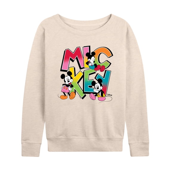 Disney - Mickey Type Women's Lightweight French Terry Wide Neck Long Sleeve Graphic Shirt